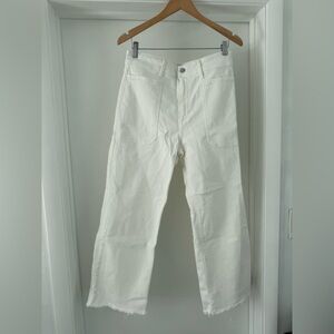 EUC Like New High Waisted White Jeans Cropped Wide Leg Frayed Made in USA Sz 31